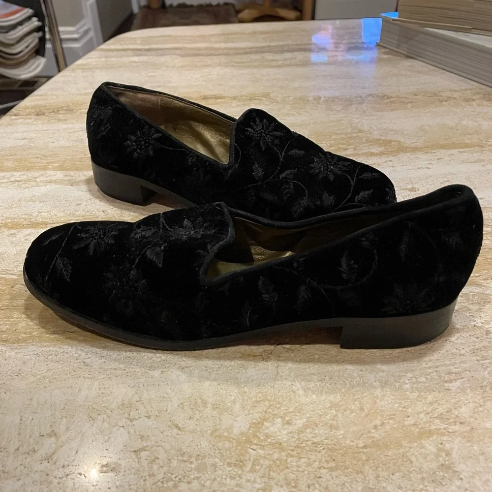 Yves Saint Laurent Italian Made Black Velvet Embroidered Loafers - Picture 6 of 9